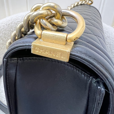 Chanel New Medium / Large 28cm Boy Flap in Black Lambskin and AGHW