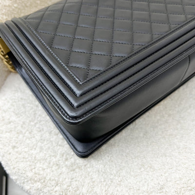 Chanel New Medium / Large 28cm Boy Flap in Black Lambskin and AGHW