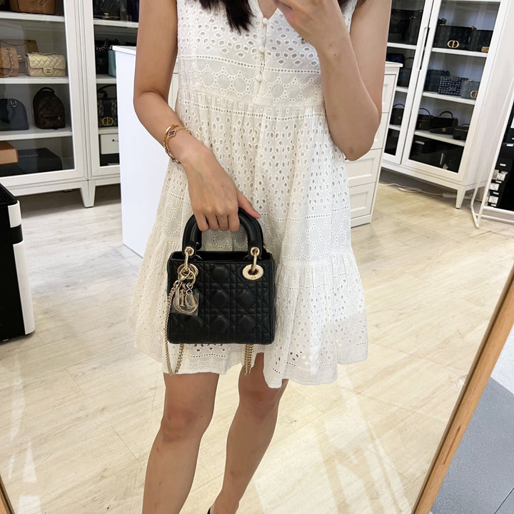 Dior Mini Lady Dior in Black Lambskin and LGHW (Model: M0505ONGE, Colo –  Brands Lover