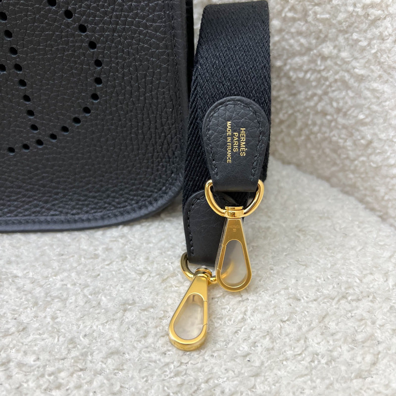 Hermes Mini Evelyne TPM in Noir Black Clemence Leather, Black Strap and GHW