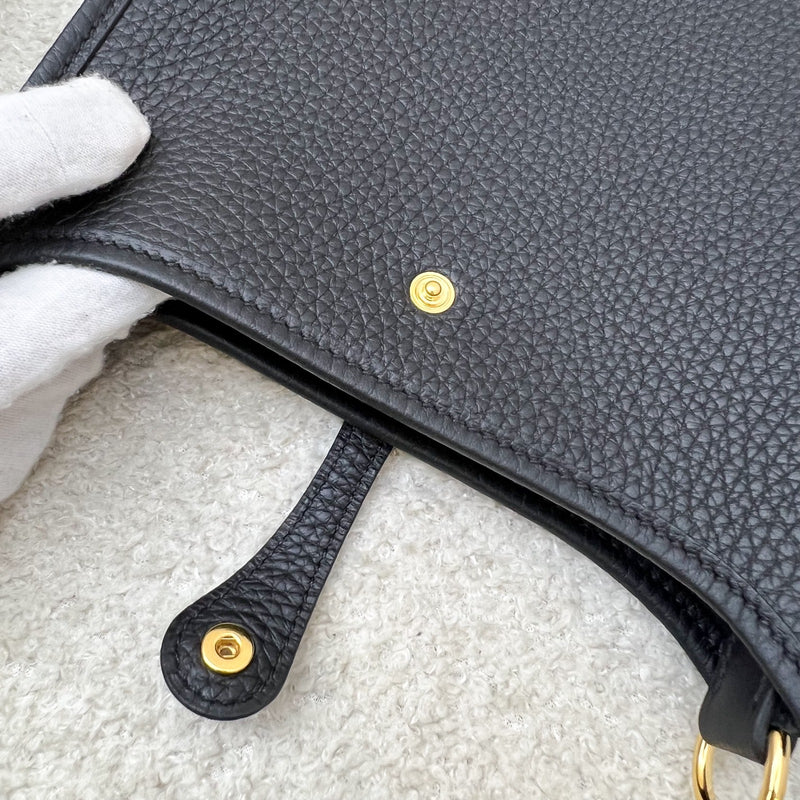 Hermes Mini Evelyne TPM in Noir Black Clemence Leather, Black Strap and GHW
