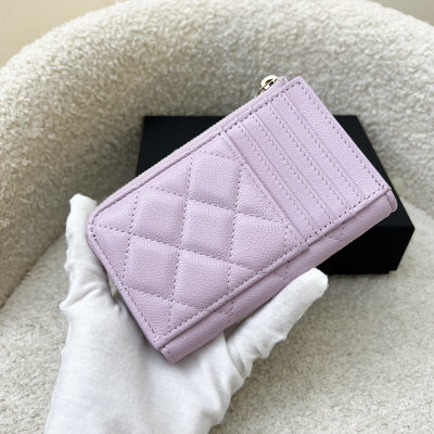 Chanel Zipped Card Holder with Coin Compartment in 24S Lilac Caviar and GHW (Model: AP3179)