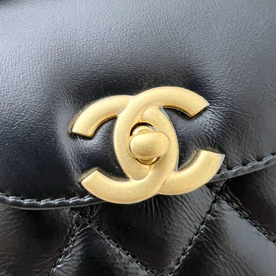 Chanel Mini / Small Kelly Bag in 24A Black Shiny Aged Calfskin and AGHW