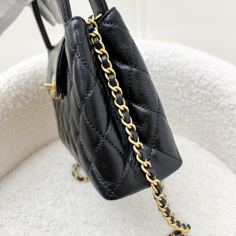 Chanel Mini / Small Kelly Bag in 24A Black Shiny Aged Calfskin and AGHW