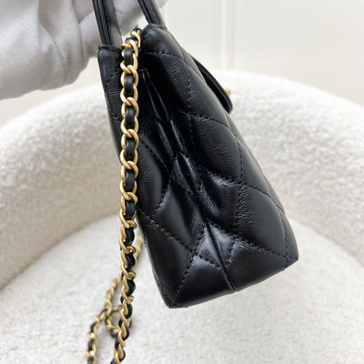 Chanel Mini / Small Kelly Bag in 24A Black Shiny Aged Calfskin and AGHW