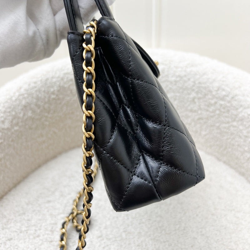 Chanel Mini / Small Kelly Bag in 24A Black Shiny Aged Calfskin and AGHW