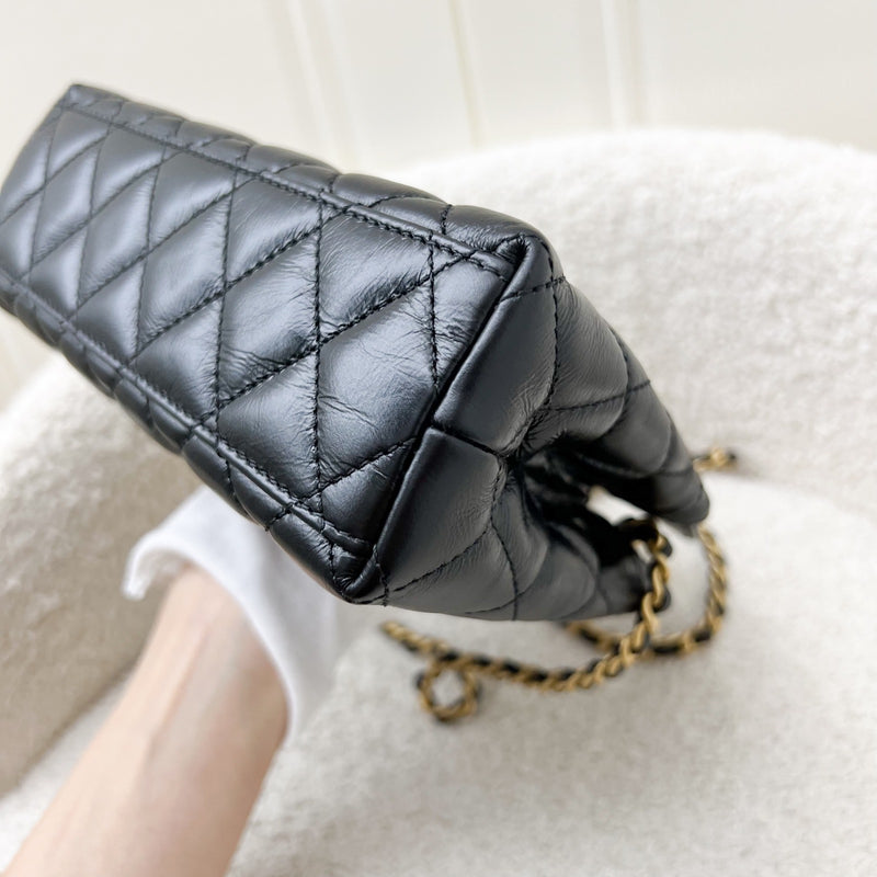 Chanel Mini / Small Kelly Bag in 24A Black Shiny Aged Calfskin and AGHW