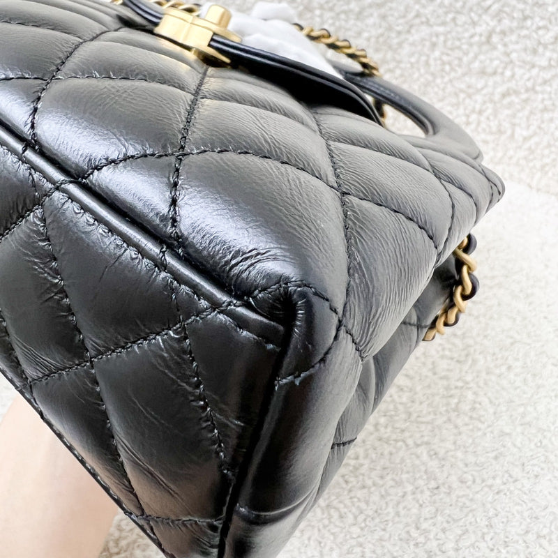 Chanel Mini / Small Kelly Bag in 24A Black Shiny Aged Calfskin and AGHW