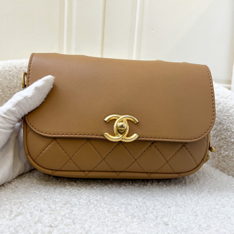 Chanel 19K Seasonal Flap Bag With Coin Purse in Dark Beige Calfskin and AGHW