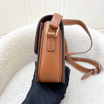 Celine Teen Triomphe Flap Bag in White Triomphe Canvas, Tan Calfskin and GHW