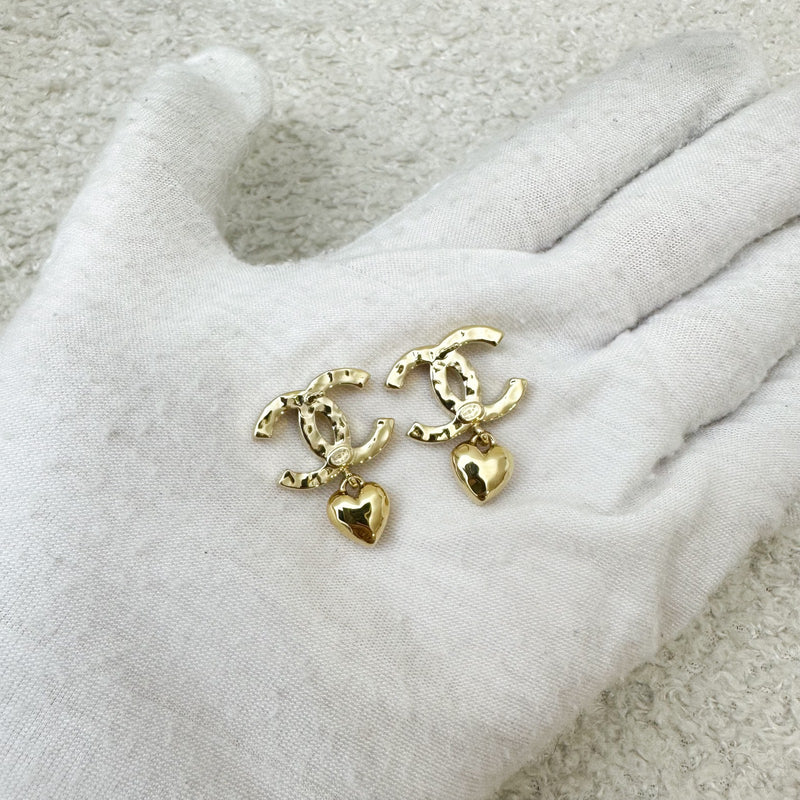 Chanel 23P Heart Dangling Earrings with Crystals in GHW – Brands Lover