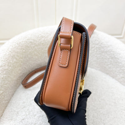 Celine Teen Triomphe Flap Bag in White Triomphe Canvas, Tan Calfskin and GHW