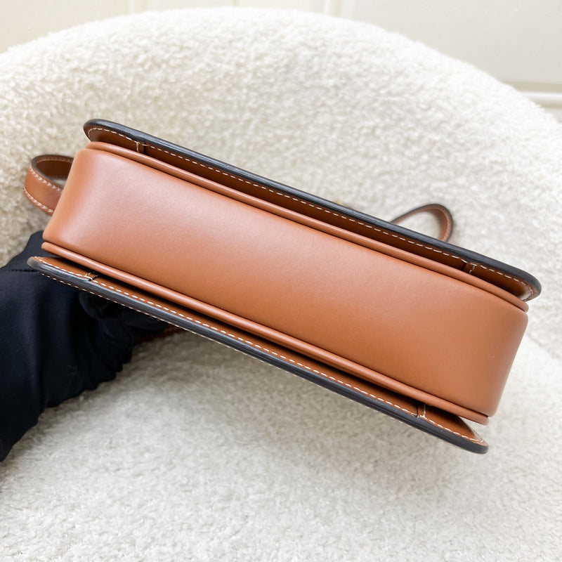 Celine Teen Triomphe Flap Bag in White Triomphe Canvas, Tan Calfskin and GHW