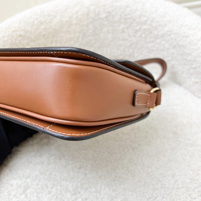 Celine Teen Triomphe Flap Bag in White Triomphe Canvas, Tan Calfskin and GHW