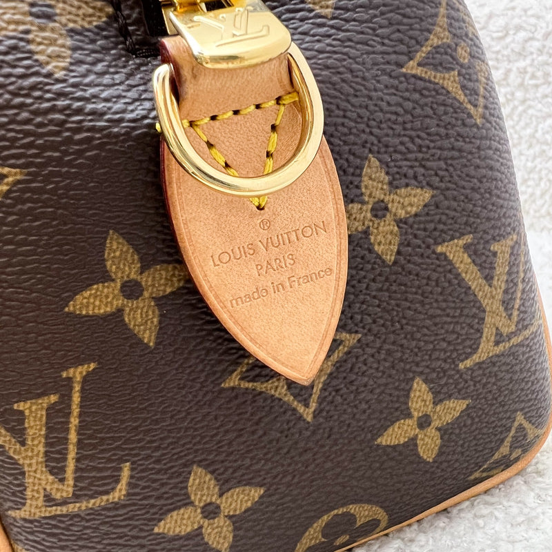 LV Speedy Bandouliere 20 in Monogram Canvas and Black Patterned Strap (Model: M46234)