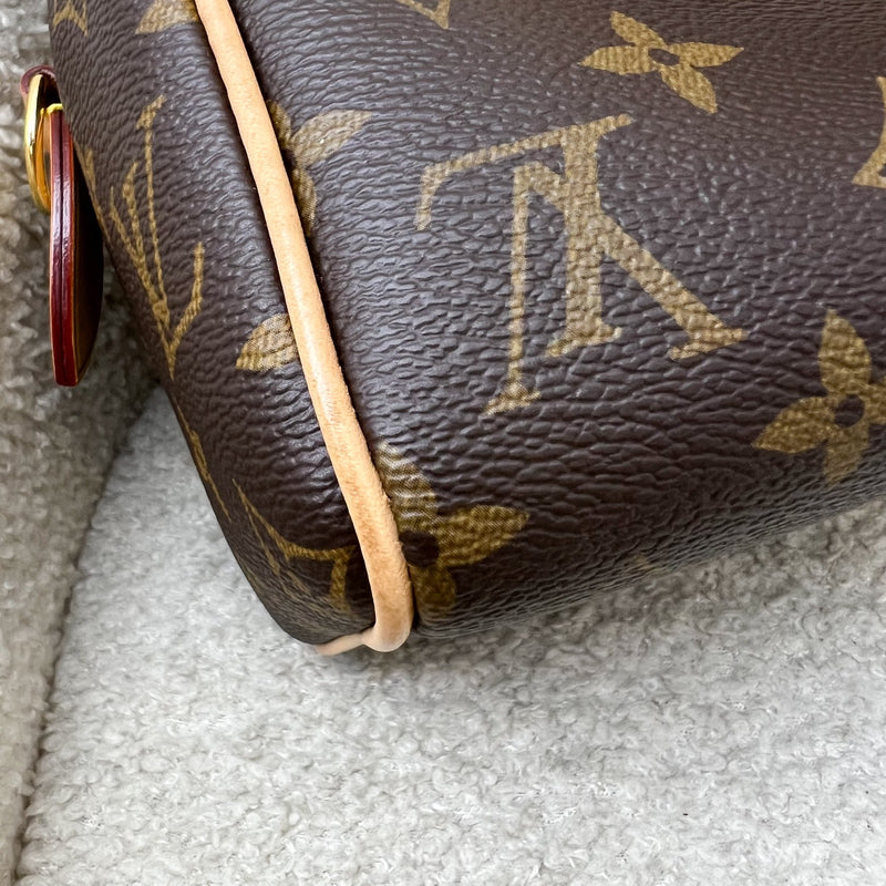 LV Speedy Bandouliere 20 in Monogram Canvas and Black Patterned Strap (Model: M46234)
