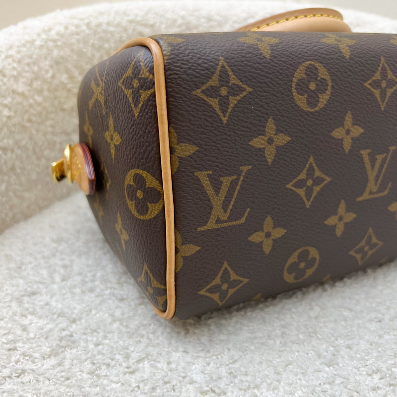 LV Speedy Bandouliere 20 in Monogram Canvas and Black Patterned Strap (Model: M46234)