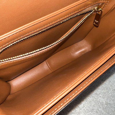 Celine Teen Triomphe Flap Bag in White Triomphe Canvas, Tan Calfskin and GHW