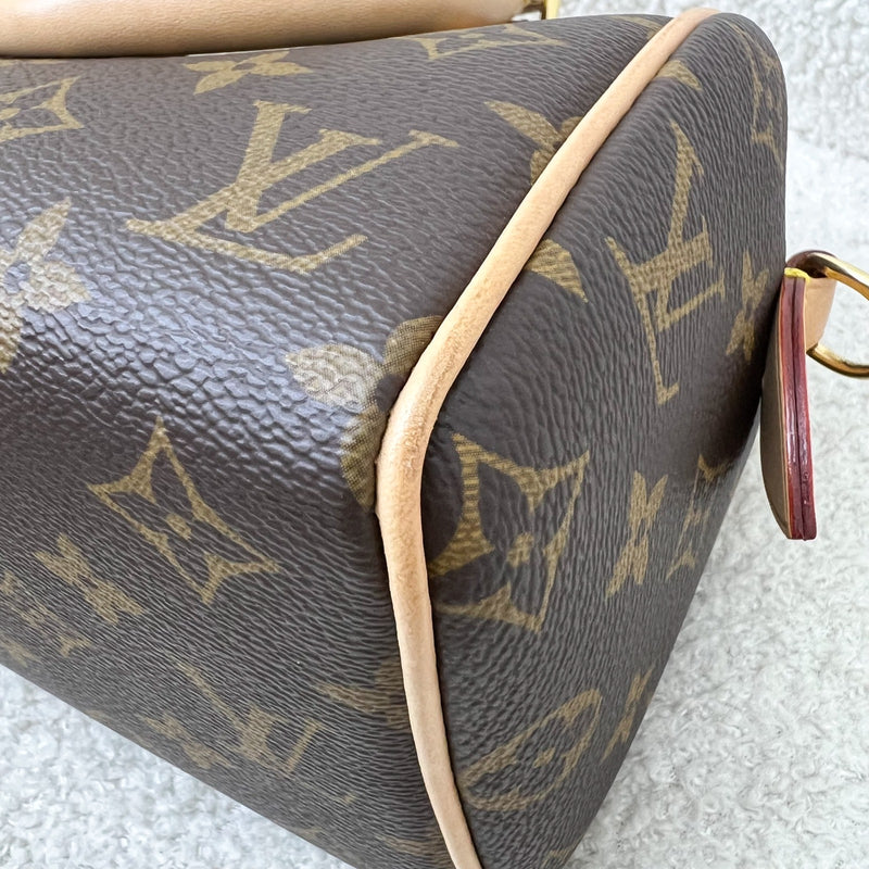 LV Speedy Bandouliere 20 in Monogram Canvas and Black Patterned Strap (Model: M46234)
