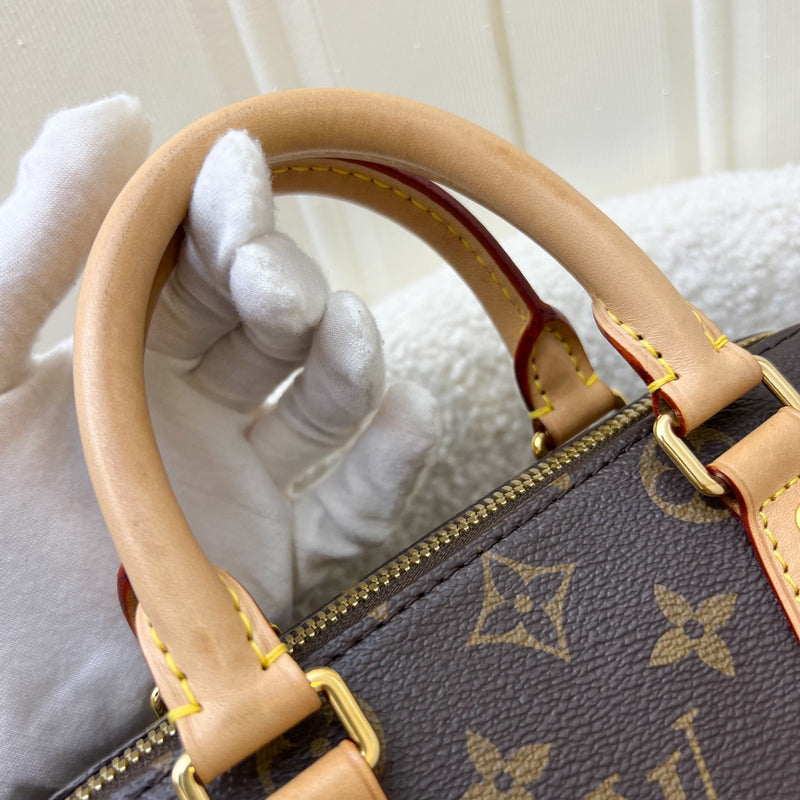 LV Speedy Bandouliere 20 in Monogram Canvas and Black Patterned Strap (Model: M46234)