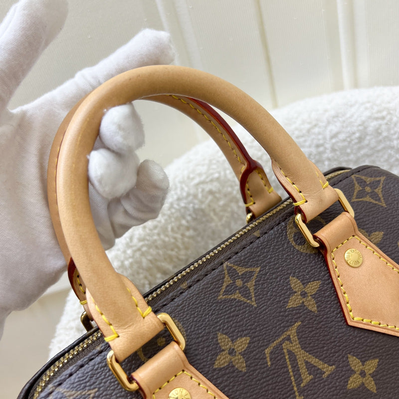 LV Speedy Bandouliere 20 in Monogram Canvas and Black Patterned Strap (Model: M46234)