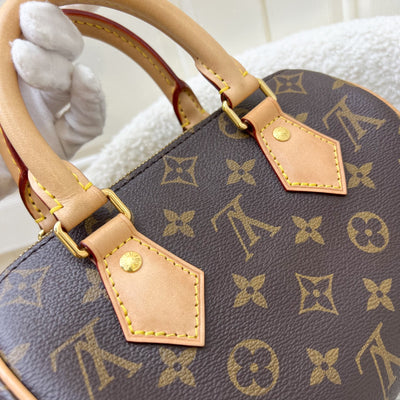 LV Speedy Bandouliere 20 in Monogram Canvas and Black Patterned Strap (Model: M46234)