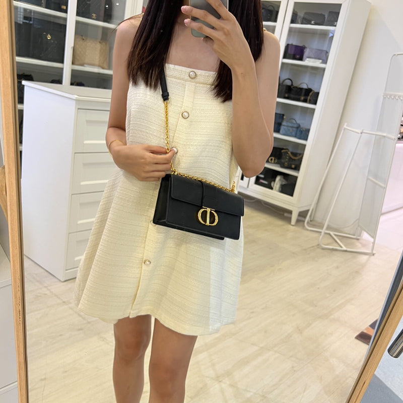 Dior 30 Montaigne East-West Bag with Chain in Black Calfskin and GHW (Model: M9334UHEL)