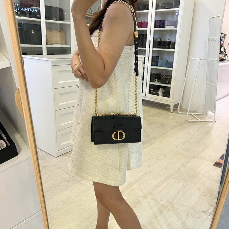 Dior 30 Montaigne East-West Bag with Chain in Black Calfskin and GHW (Model: M9334UHEL)