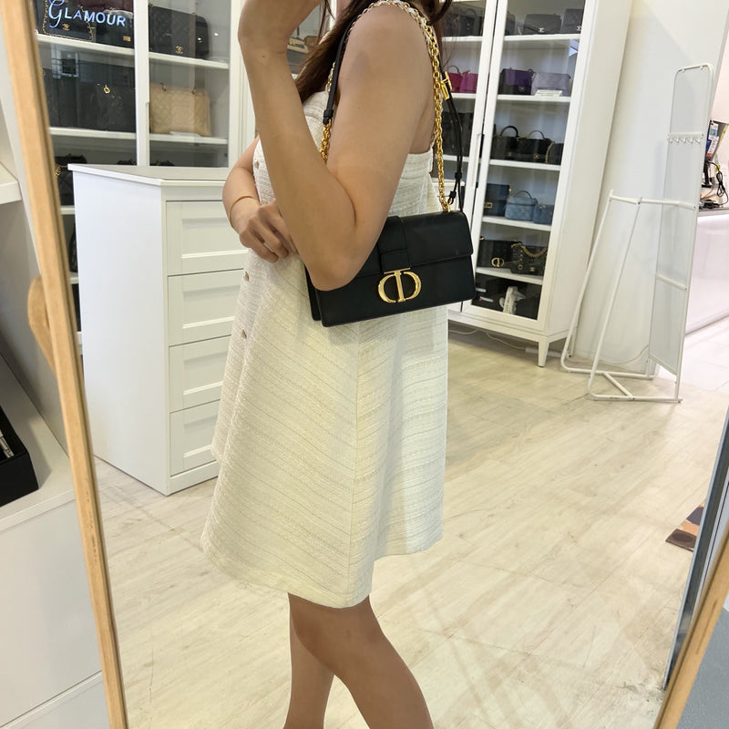 Dior 30 Montaigne East-West Bag with Chain in Black Calfskin and GHW (Model: M9334UHEL)