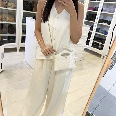 Chanel 31 Nano Shopping Bag in White Shiny Calfskin and LGHW (Model: AP3656)