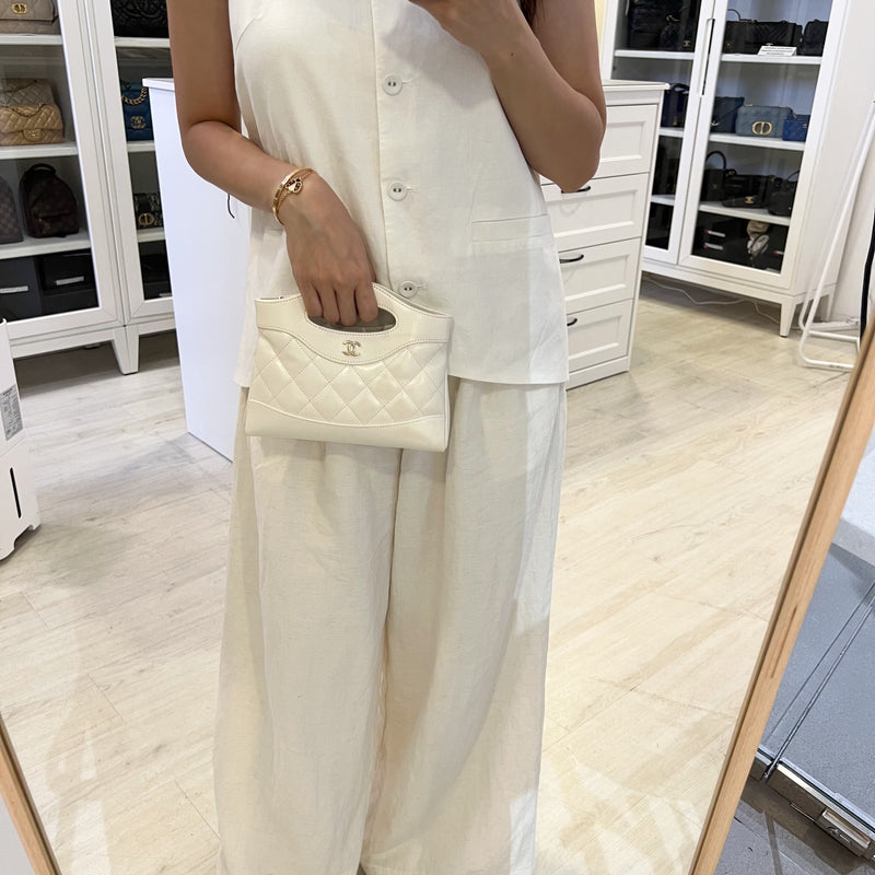 Chanel 31 Nano Shopping Bag in White Shiny Calfskin and LGHW (Model: AP3656)