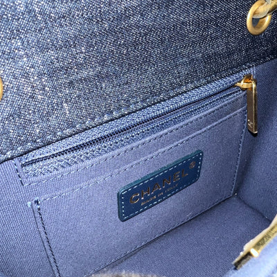 Chanel 23S Chain Handle Mini Flap in Dark Blue Denim and AGHW (Model: AS4051)