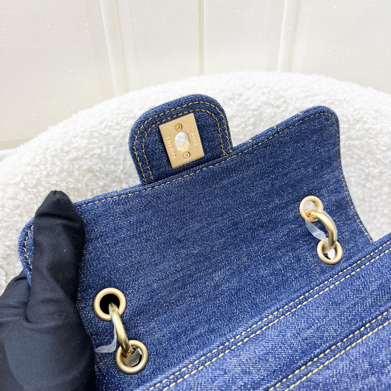 Chanel 23S Chain Handle Mini Flap in Dark Blue Denim and AGHW (Model: AS4051)
