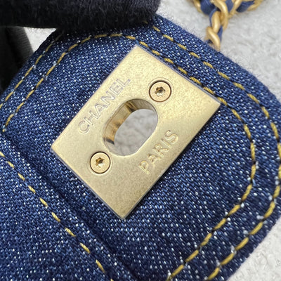 Chanel 23S Chain Handle Mini Flap in Dark Blue Denim and AGHW (Model: AS4051)