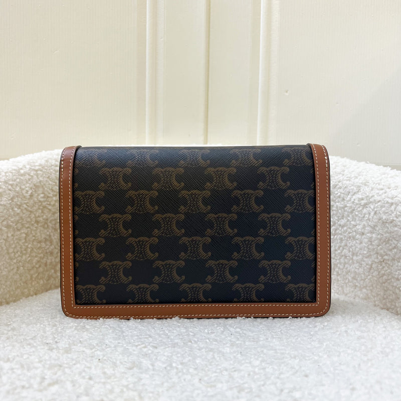 Celine Wallet on Chain WOC In Triomphe Canvas, Brown Calfskin and GHW