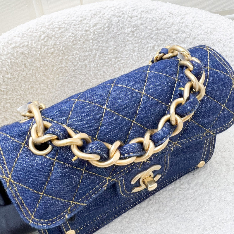 Chanel 23S Chain Handle Mini Flap in Dark Blue Denim and AGHW (Model: AS4051)