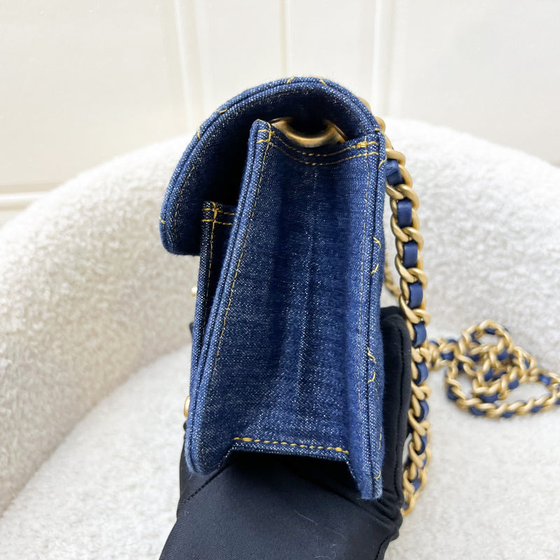 Chanel 23S Chain Handle Mini Flap in Dark Blue Denim and AGHW (Model: AS4051)