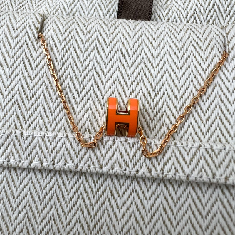 Hermes Mini Pop H Pendant Necklace in Orange Enamel and RGHW