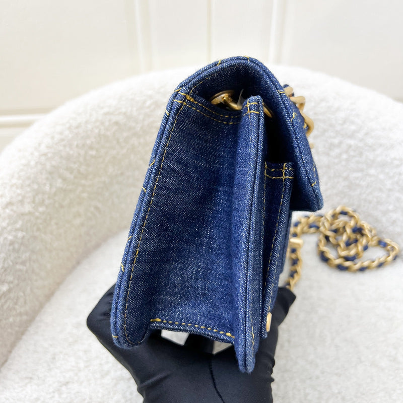 Chanel 23S Chain Handle Mini Flap in Dark Blue Denim and AGHW (Model: AS4051)