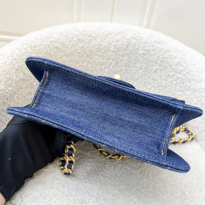 Chanel 23S Chain Handle Mini Flap in Dark Blue Denim and AGHW (Model: AS4051)