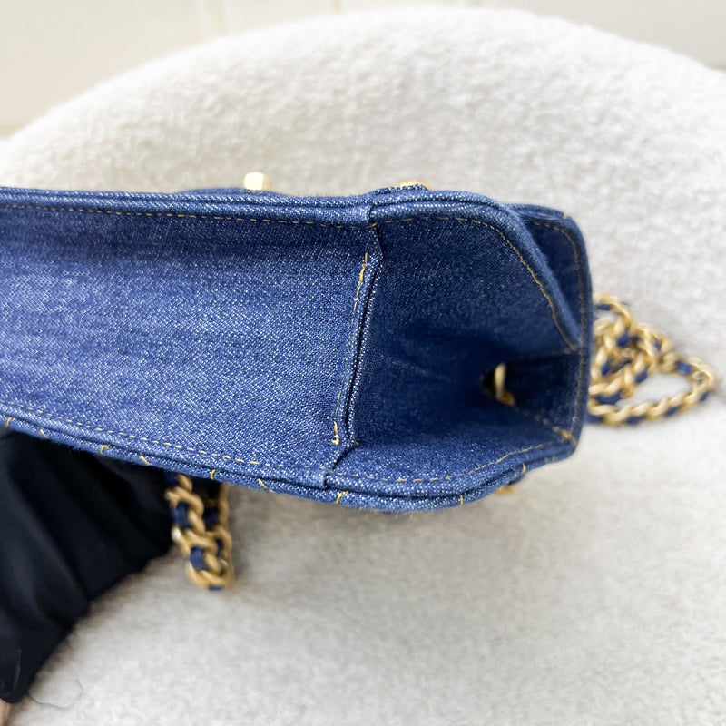 Chanel 23S Chain Handle Mini Flap in Dark Blue Denim and AGHW (Model: AS4051)