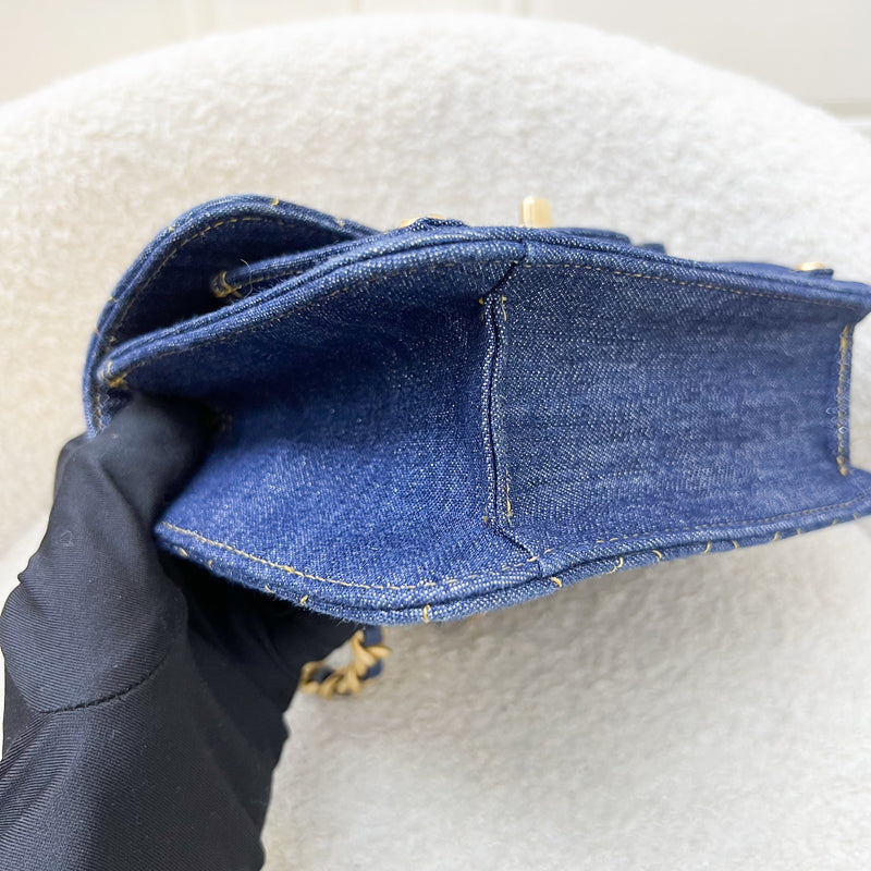 Chanel 23S Chain Handle Mini Flap in Dark Blue Denim and AGHW (Model: AS4051)