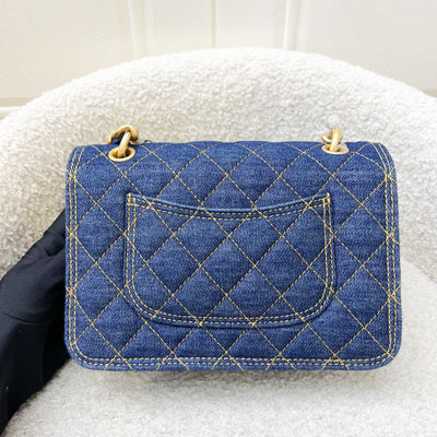 Chanel 23S Chain Handle Mini Flap in Dark Blue Denim and AGHW (Model: AS4051)