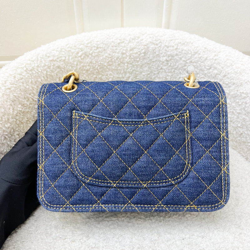 Chanel 23S Chain Handle Mini Flap in Dark Blue Denim and AGHW (Model: AS4051)