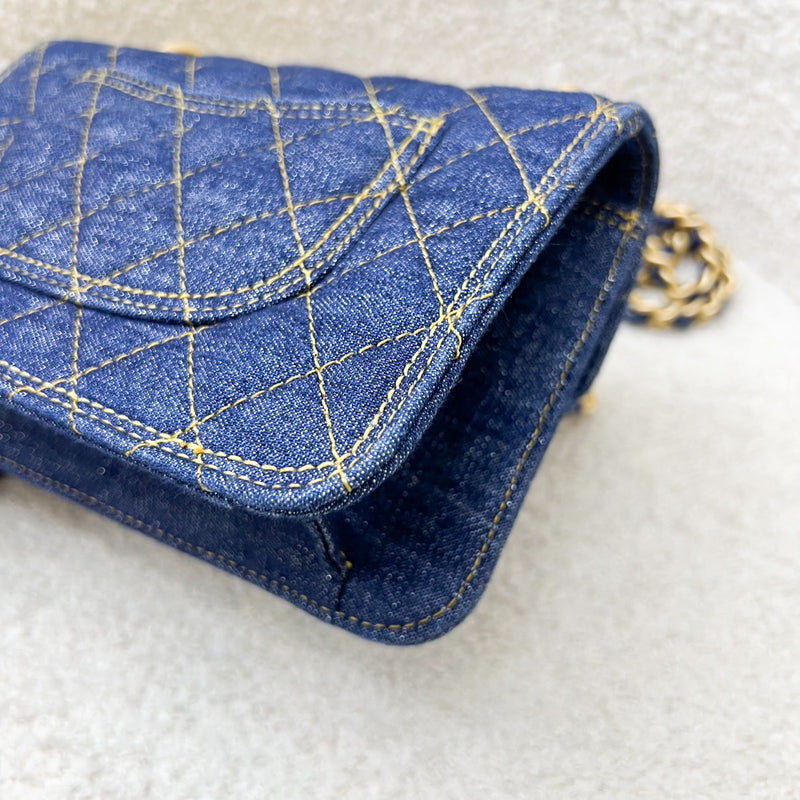 Chanel 23S Chain Handle Mini Flap in Dark Blue Denim and AGHW (Model: AS4051)