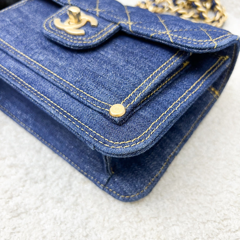 Chanel 23S Chain Handle Mini Flap in Dark Blue Denim and AGHW (Model: AS4051)