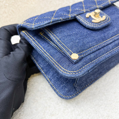 Chanel 23S Chain Handle Mini Flap in Dark Blue Denim and AGHW (Model: AS4051)