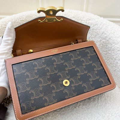 Celine Wallet on Chain WOC In Triomphe Canvas, Brown Calfskin and GHW