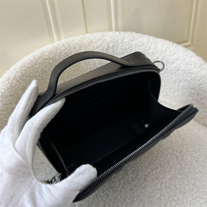 Dior Caro Box Bag with Chain in Black Calfskin and Dark SHW