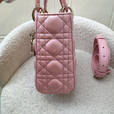 (Nov 2023 Receipt) Dior Small Lady Dior in Iridescent Hibiscus Pink Lambskin and GHW